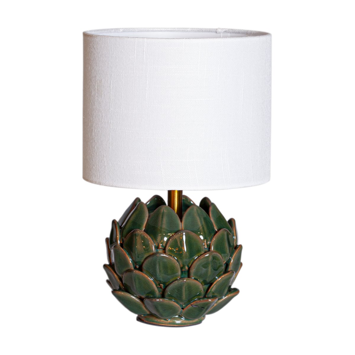 Rosanna 30cm Verde lámpara de mesa De Cottex - La base de la lámpara de cerámica en color verde oscuro brillante, combinada con la pantalla de lino blanco, contribuye a crear una atmósfera armoniosa en la estancia.