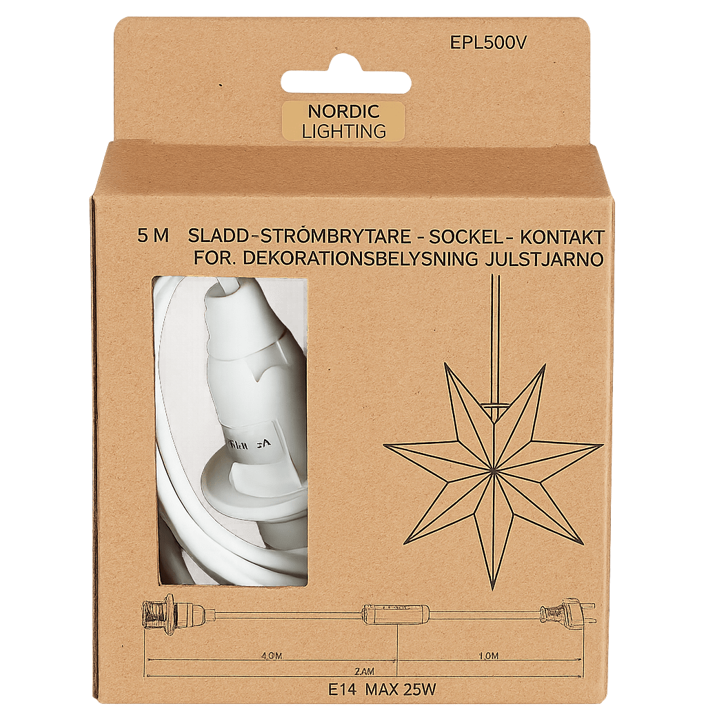 Juego de cable para estrella de Navidad 5 m con interruptor y enchufe Blanco De Nordic Lighting - El soporte cuenta con un interruptor de encendido y apagado f&aacute;cil y un enchufe que facilita la conexi&oacute;n.