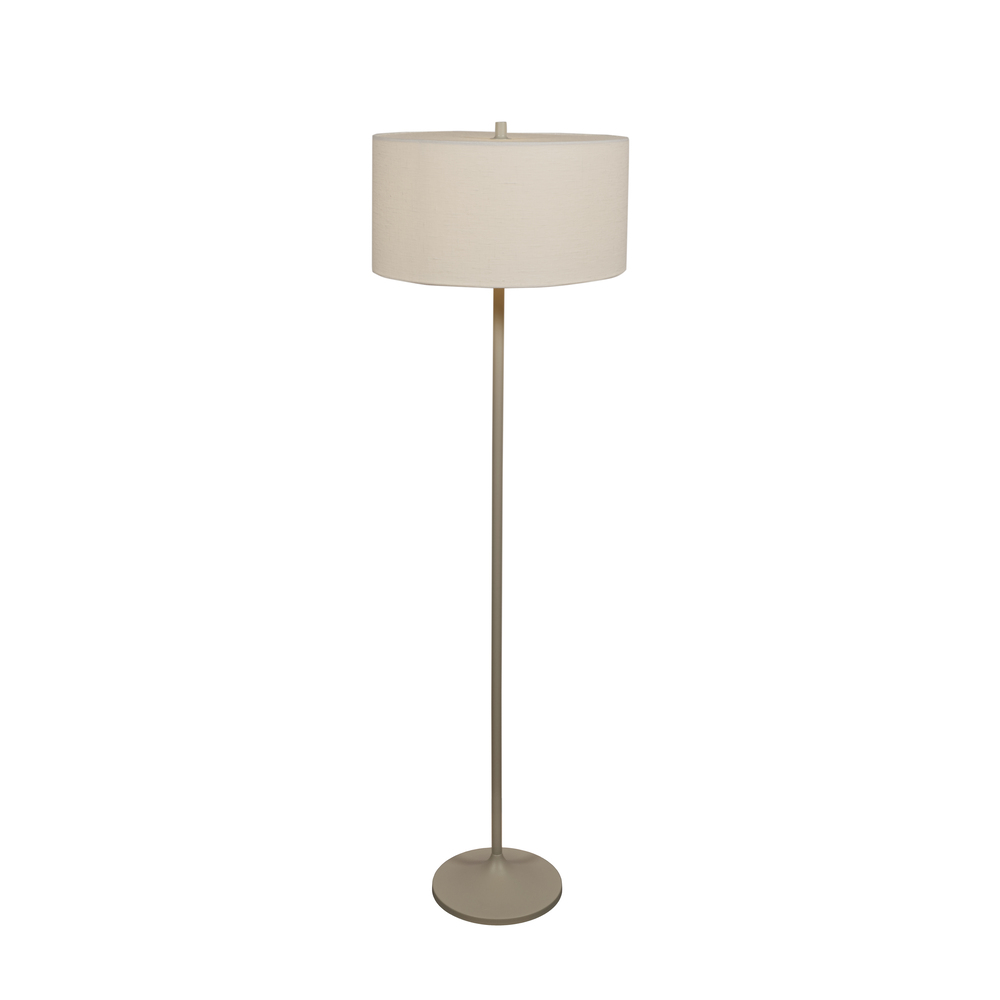 Soft Blanco/arena lámpara de pie De Belid - La pantalla, fabricada en lino europeo blanco, y la estructura met&aacute;lica color arena garantizan una agradable distribuci&oacute;n de la luz.