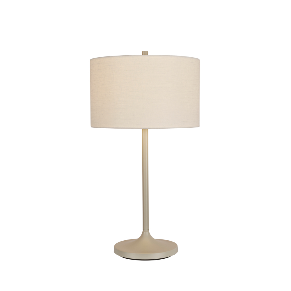 Soft 64cm Blanco/arena lámpara de mesa De Belid - La pantalla de lino europeo blanco y la base de metal color arena crean un ambiente agradable.