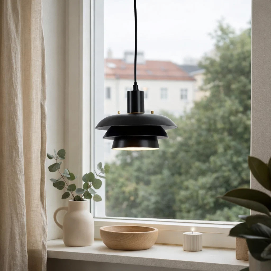 Stealth Ø20 Negro lámpara de ventana De Nordic Lighting - Incluye un cable de pl&aacute;stico negro de 3,5 m, un interruptor y un enchufe.