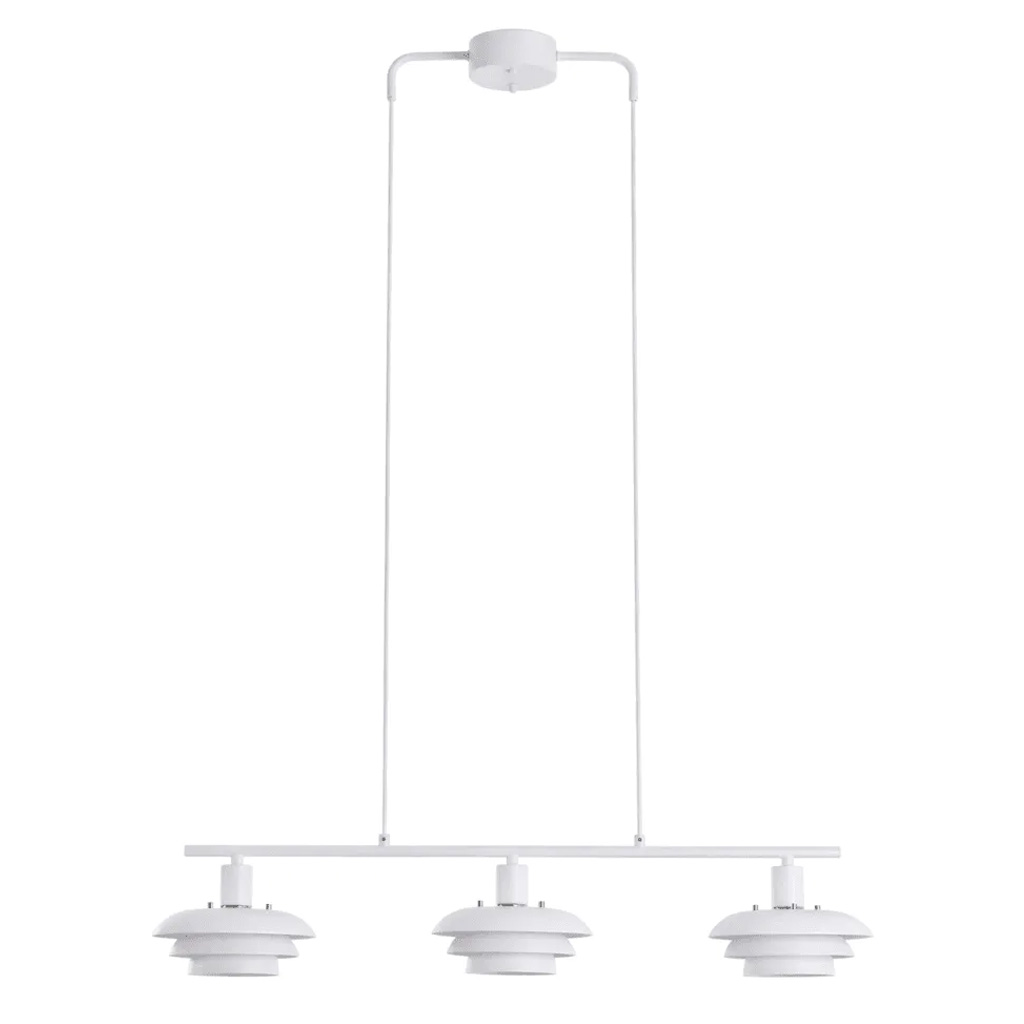 Stealth 86cm Blanco Lámpas de techo De Nordic Lighting - La elegante l&aacute;mpara de techo Stealth, fabricada en metal blanco con tres pantallas orientadas hacia abajo, proporciona una luz agradable y focalizada, ideal sobre una mesa de comedor o en la cocina.