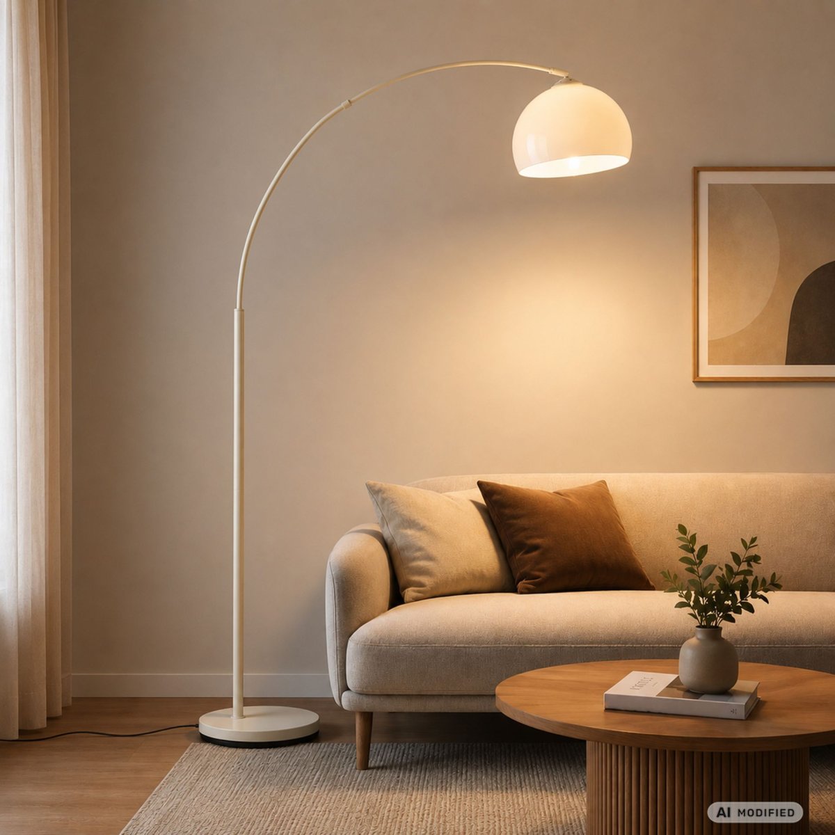 Vessa Beige lámpara de pie De Brilliant - La elegante l&aacute;mpara de pie Vessa, fabricada en metal beige con pantalla de pl&aacute;stico blanco, irradia una luz suave y elegante.