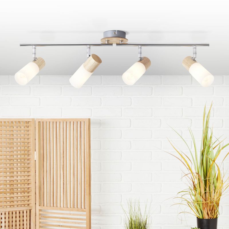 Babsan 4 Madera foco de techo De Brilliant - Gracias a sus cabezales ajustables, puede dirigir fácilmente la luz hacia muebles, cuadros u otros detalles que desee resaltar, o usar varios focos a la vez para iluminar toda la habitación.