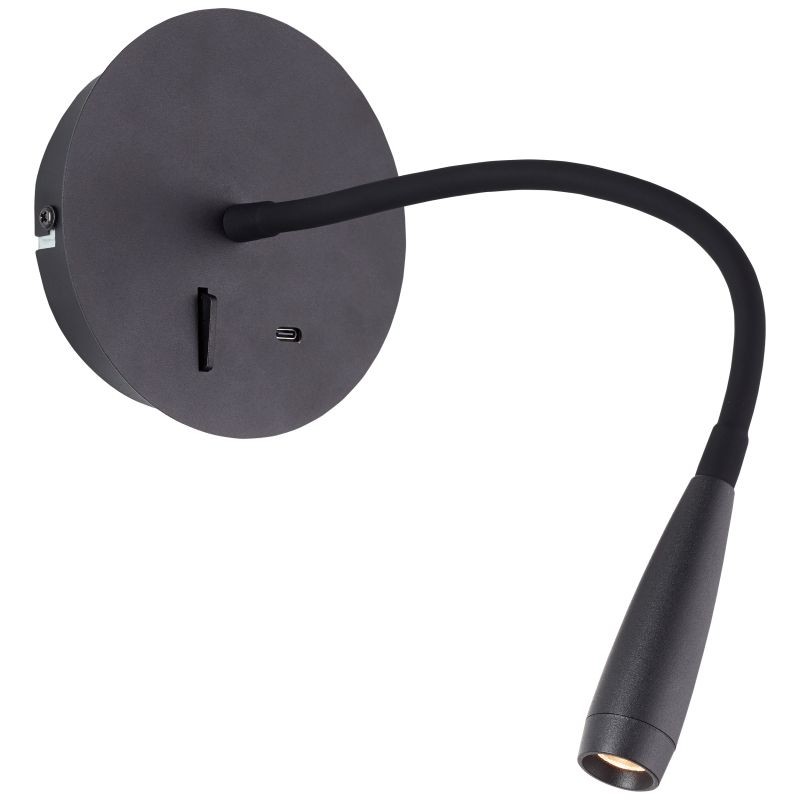 Jutta Negro lámpara de lectura De Brilliant - Con su dise&ntilde;o atemporal de metal negro, se integra a la perfecci&oacute;n tanto en el sal&oacute;n como en el dormitorio, convirti&eacute;ndose en un elegante elemento de decoraci&oacute;n.