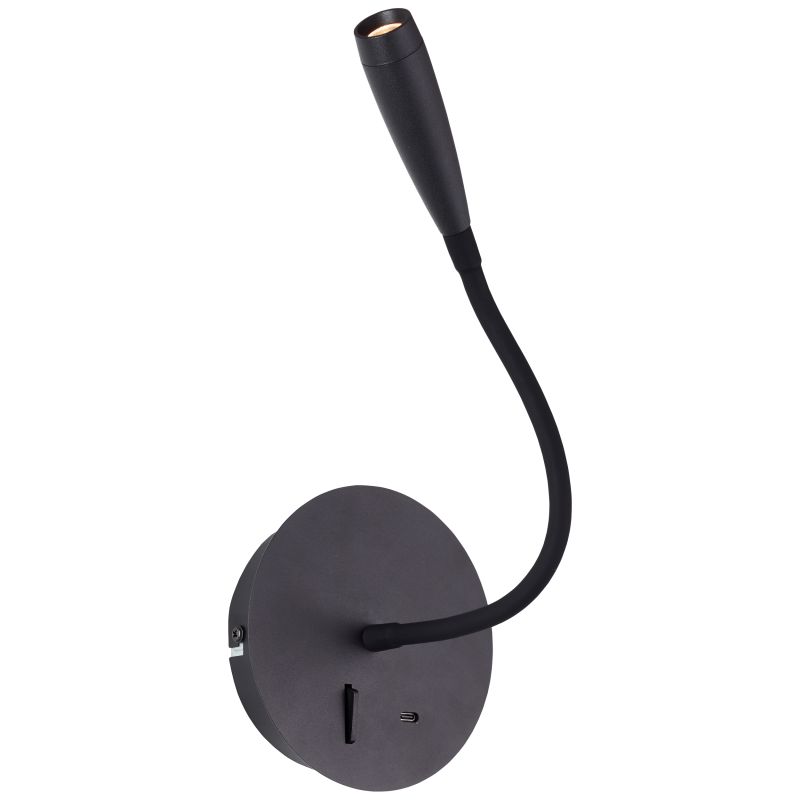 Jutta Negro lámpara de lectura De Brilliant - Con su dise&ntilde;o atemporal de metal negro, se integra a la perfecci&oacute;n tanto en el sal&oacute;n como en el dormitorio, convirti&eacute;ndose en un elegante elemento de decoraci&oacute;n.