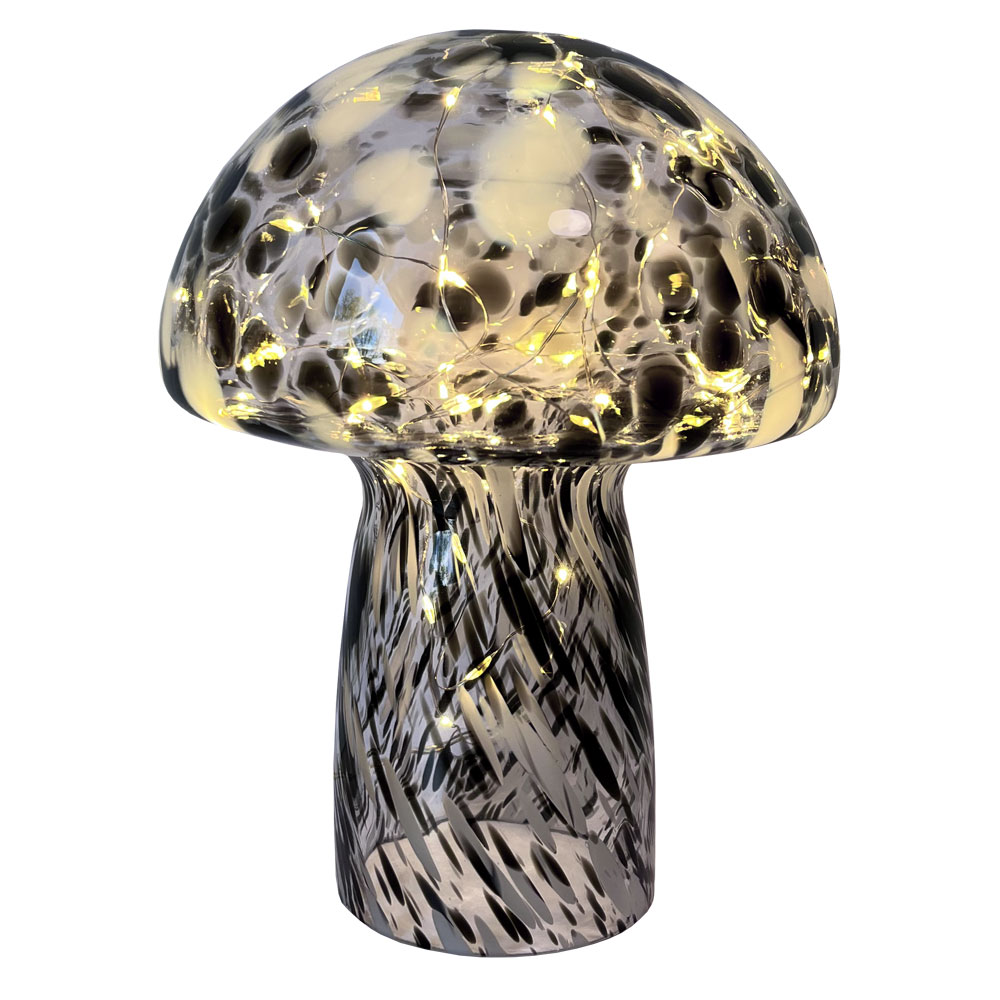 Mushroom 23cm Negro lámpara de mesa De Pixie Design - La l&aacute;mpara de hongo de Pixie Design tiene un hermoso dise&ntilde;o con una superficie jaspeada en blanco y negro.