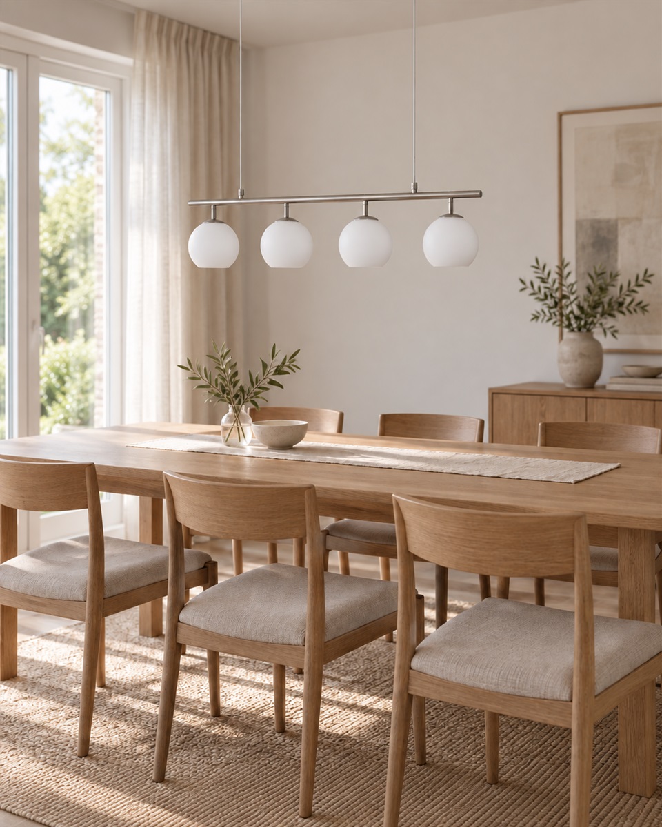 Globi 4 78cm Níquel Lámpas de techo De Nordic Lighting - Ideal sobre la mesa del comedor, en la cocina o en el sal&oacute;n, dondequiera que desee crear un ambiente acogedor, Globi se convierte en un punto focal decorativo y se integra armoniosamente en espacios modernos y cl&aacute;sicos.