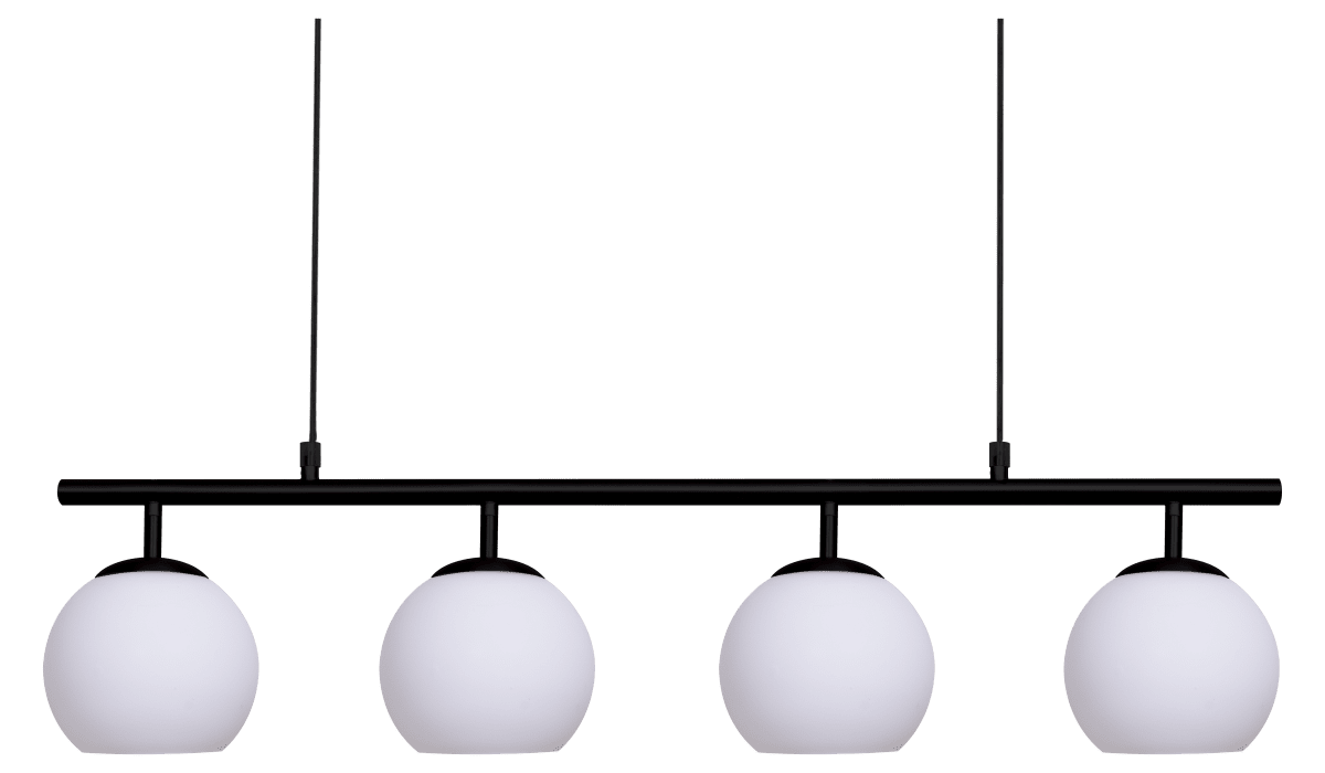 Globi 4 78cm En blanco y negro Lámpas de techo De Nordic Lighting - La suspensión de metal negro le aporta un toque elegante y gráfico, mientras que las cuatro cúpulas redondas de cristal opalino difunden una luz agradable y uniforme por toda la estancia.