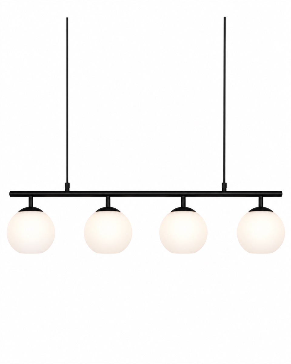 Globi 4 78cm En blanco y negro Lámpas de techo De Nordic Lighting - La suspensi&oacute;n de metal negro le aporta un toque elegante y gr&aacute;fico, mientras que las cuatro c&uacute;pulas redondas de cristal opalino difunden una luz agradable y uniforme por toda la estancia.