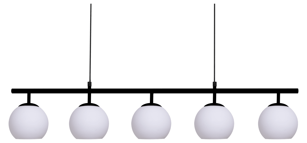 Globi 5 120cm En blanco y negro Lámpas de techo De Nordic Lighting - La suspensi&oacute;n de metal negro le aporta un toque elegante y gr&aacute;fico, mientras que las cinco c&uacute;pulas redondas de cristal opalino difunden una luz agradable y uniforme por toda la estancia.