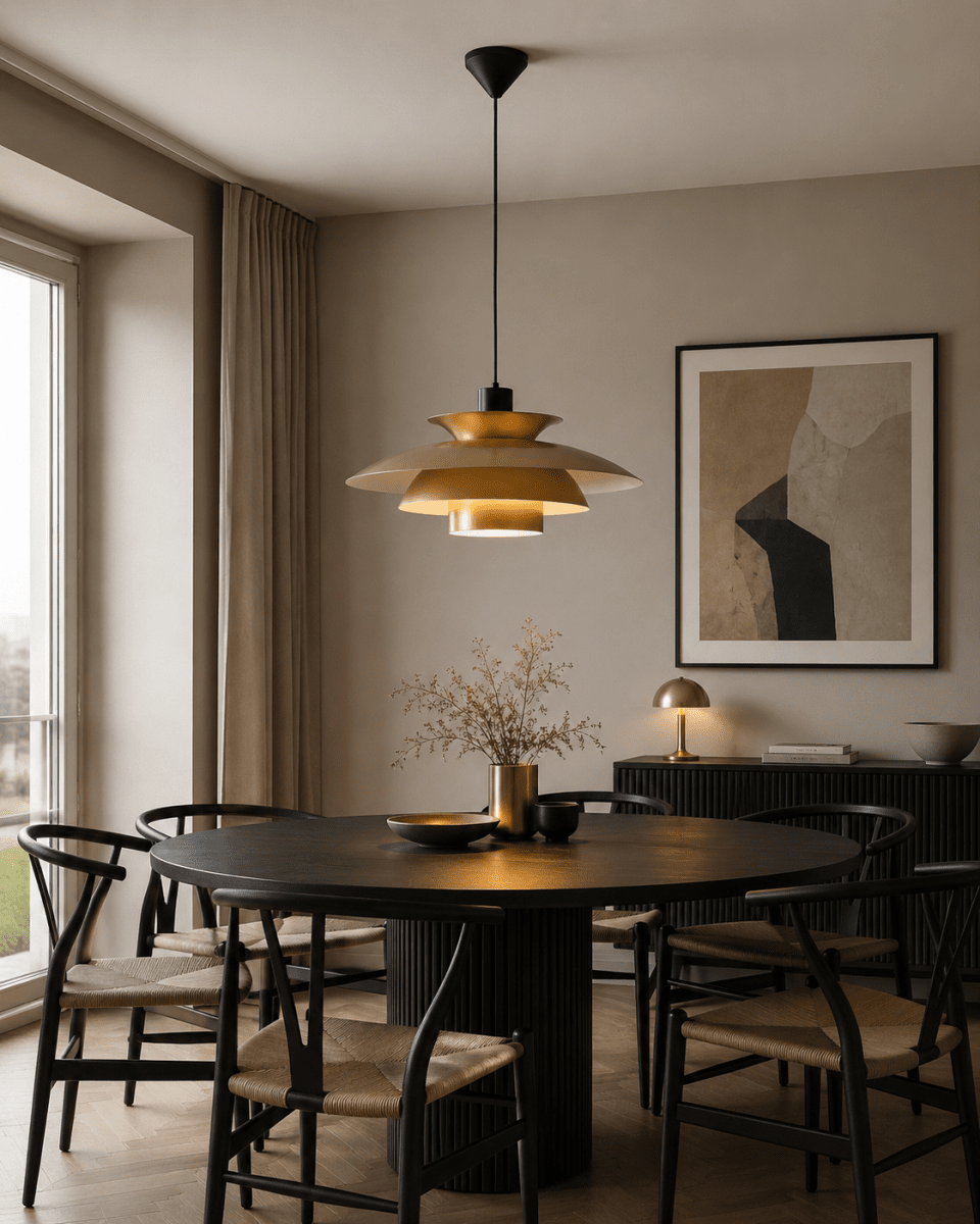 Stealth 2 Ø50 Oro Lámpas de techo De Nordic Lighting - Sus pantallas multicapa proporcionan una luz agradable y focalizada, a la vez que realzan su forma decorativa.