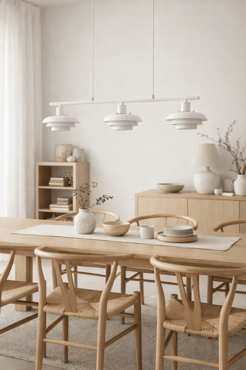 Stealth 86cm Blanco Lámpas de techo De Nordic Lighting - La elegante l&aacute;mpara de techo Stealth, fabricada en metal blanco con tres pantallas orientadas hacia abajo, proporciona una luz agradable y focalizada, ideal sobre una mesa de comedor o en la cocina.