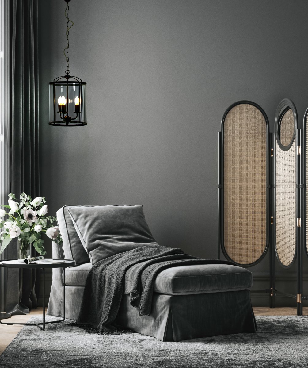 Budgie Ø28 Gris humo Lámpas de techo De Aneta Lighting - La lámpara cuelga de una cadena decorativa desde una campana de techo de metal con suspensión de gancho.