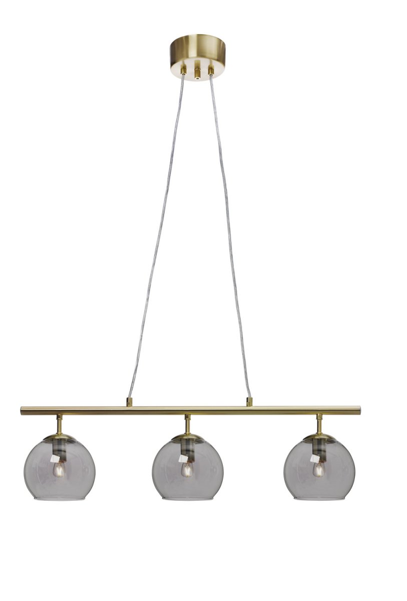 Capella 70cm Latón cepillado Lámpas de techo De Cottex - Elegante l&aacute;mpara de techo de metal cepillado con tres pantallas de cristal ahumado.