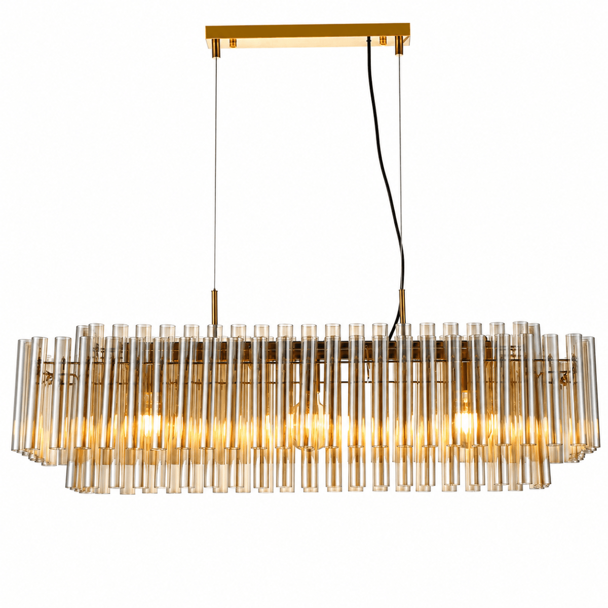 Lancaster 105cm Latón/ámbar cristal De Lampan - El cuerpo met&aacute;lico con acabado de lat&oacute;n realza su aspecto sofisticado y le confiere a Lancaster un car&aacute;cter atemporal que embellece toda la estancia.