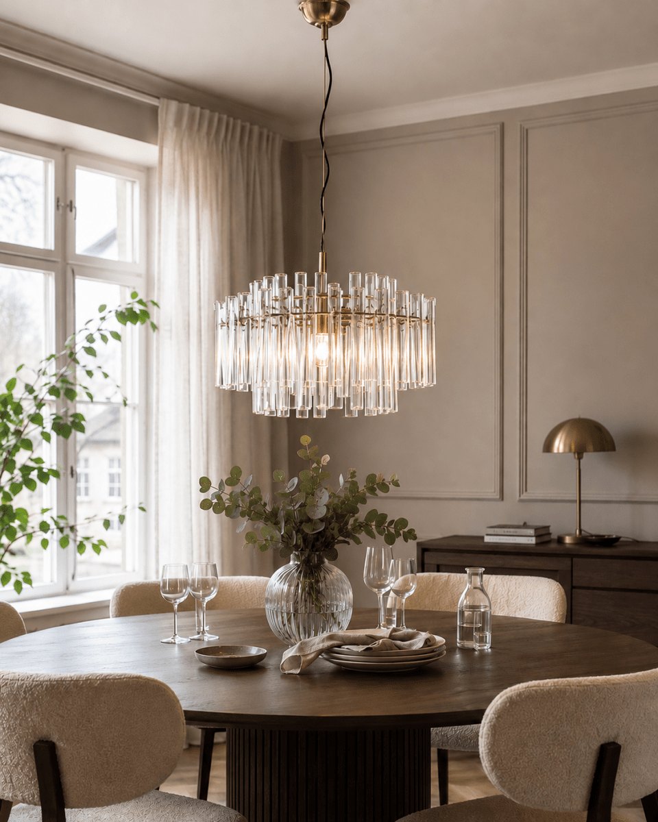 Lancaster Ø54 Latón/transparente Lámpas de techo De Lampan - Su elegante dise&ntilde;o, con su expresi&oacute;n moderna y su c&aacute;lido tono lat&oacute;n, la convierte en el foco de atenci&oacute;n perfecto sobre la mesa del comedor, en el sal&oacute;n o en el pasillo.