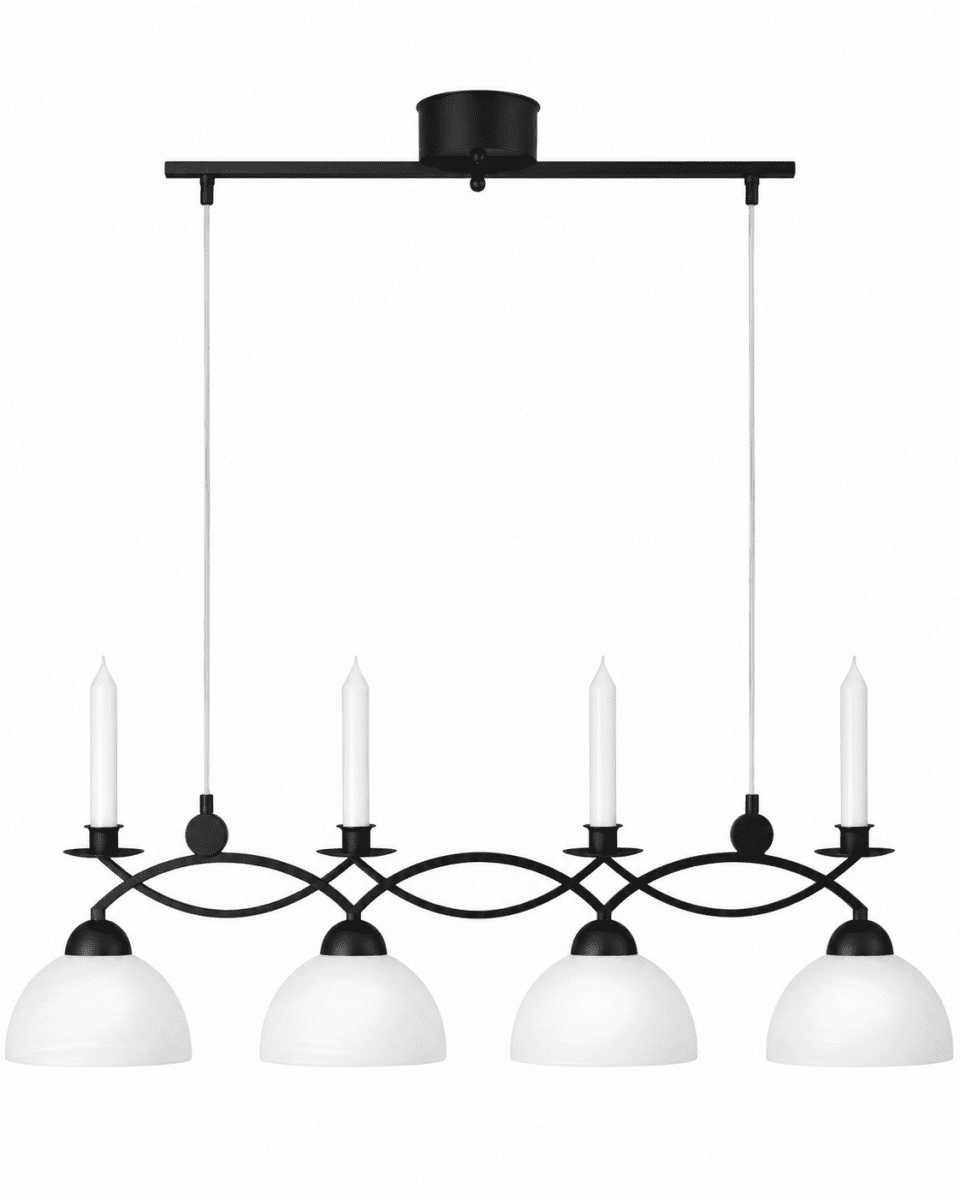 Imagen ampliada de Florens 90cm Negro Lámpas de techo De Cottex - La lámpara de techo Floren de metal y cristal blanco combina elegancia y funcionalidad con espacio para cuatro luces y añade un toque clásico a tu hogar.