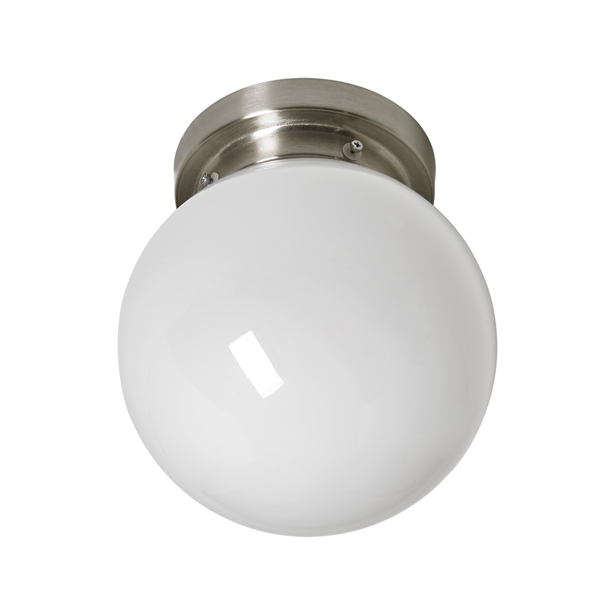 Lidan Ø20 Níquel lámpara de baño De Armaturhantverk - Esta clásica lámpara de techo para baño con pantalla redonda de cristal blanco y una elegante base de metal proporciona una luz suave y agradable que crea una atmósfera relajante en su baño.