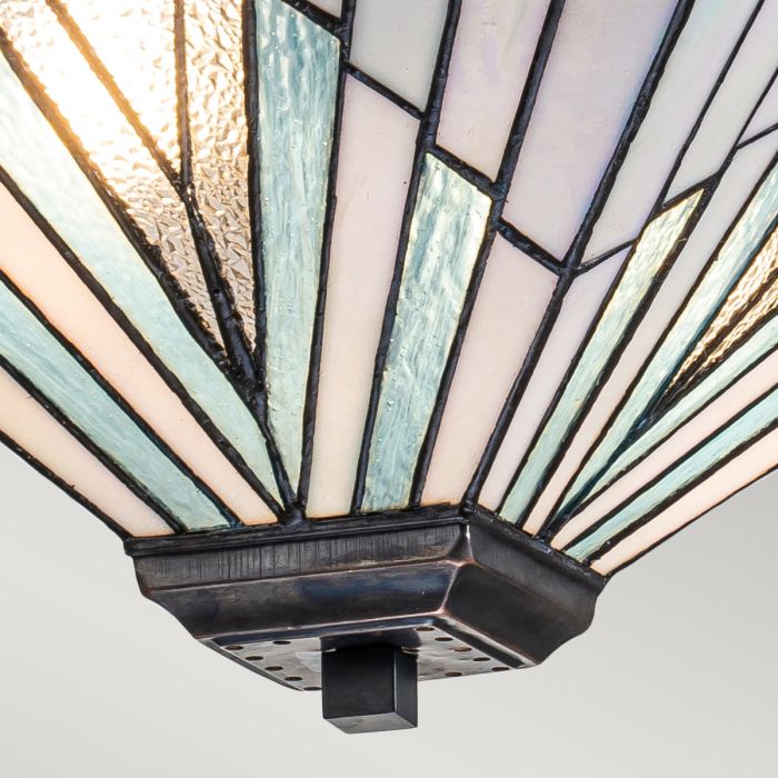 Alderley 38cm Multicolor De Elstead Lighting - Los componentes metálicos tienen un acabado de bronce vintage profundo y un diseño Art Deco clásico, lo que les da un aspecto atemporal y elegante.