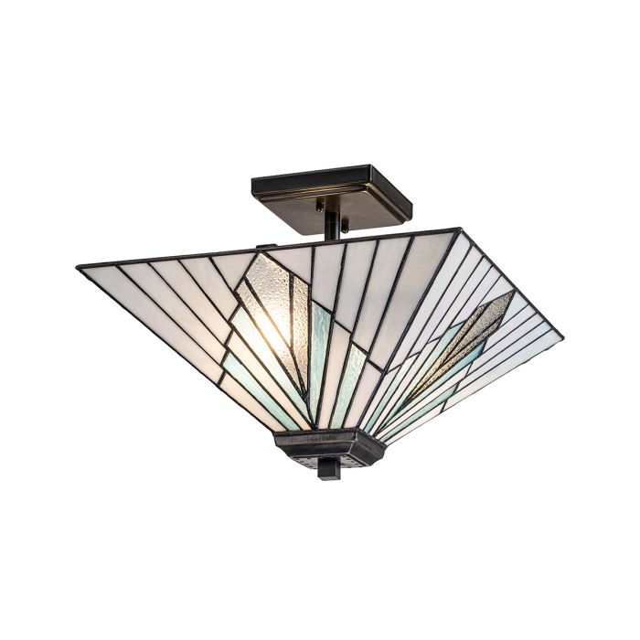 Alderley 38cm Multicolor De Elstead Lighting - Los componentes metálicos tienen un acabado de bronce vintage profundo y un diseño Art Deco clásico, lo que les da un aspecto atemporal y elegante.
