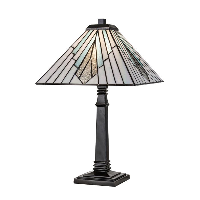Alderley 50cm Multicolor De Elstead Lighting - Los componentes metálicos tienen un acabado de bronce vintage profundo y un diseño Art Deco clásico, lo que les da un aspecto atemporal y elegante.
