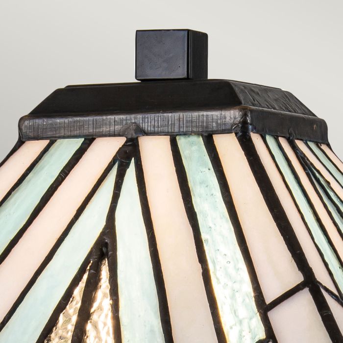 Alderley 50cm Multicolor De Elstead Lighting - Los componentes metálicos tienen un acabado de bronce vintage profundo y un diseño Art Deco clásico, lo que les da un aspecto atemporal y elegante.