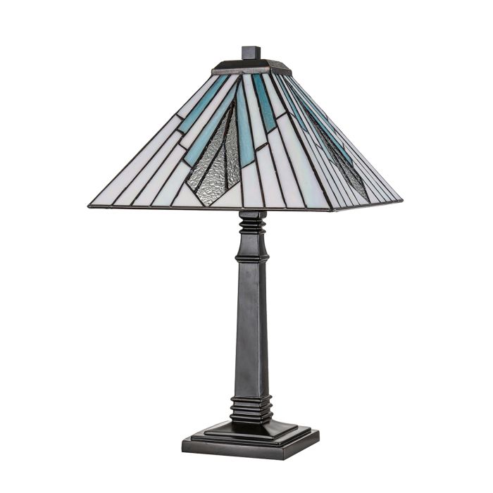 Alderley 50cm Multicolor De Elstead Lighting - Los componentes metálicos tienen un acabado de bronce vintage profundo y un diseño Art Deco clásico, lo que les da un aspecto atemporal y elegante.