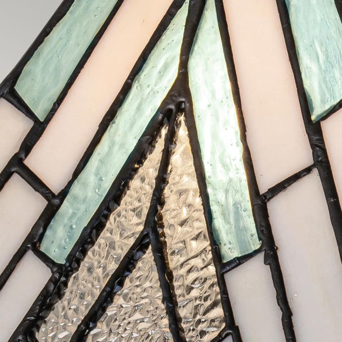 Alderley 35cm Multicolor De Elstead Lighting - Los componentes metálicos tienen un acabado de bronce vintage profundo y un diseño Art Deco clásico, lo que les da un aspecto atemporal y elegante.