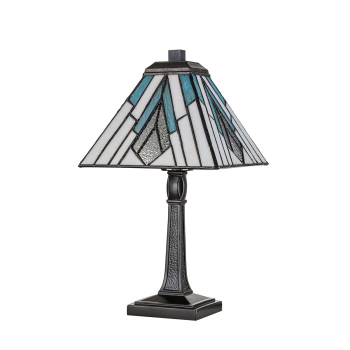 Alderley 35cm Multicolor De Elstead Lighting - Los componentes metálicos tienen un acabado de bronce vintage profundo y un diseño Art Deco clásico, lo que les da un aspecto atemporal y elegante.