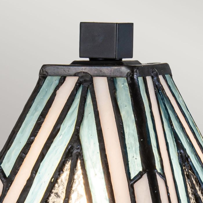 Alderley 32cm Multicolor De Elstead Lighting - Los componentes metálicos tienen un acabado de bronce vintage profundo y un diseño Art Deco clásico, lo que les da un aspecto atemporal y elegante.