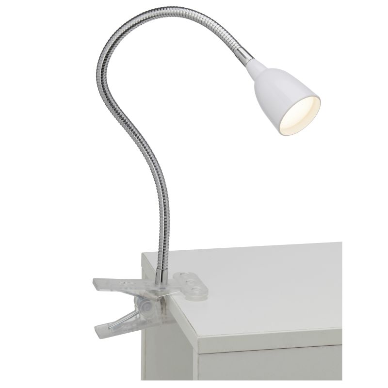 Anthony Blanco lámpara de pinza De Brilliant - La l&aacute;mpara de pinza Anthony es una soluci&oacute;n de iluminaci&oacute;n pr&aacute;ctica y flexible, perfecta para espacios reducidos, como bordes de mesas o estanter&iacute;as.