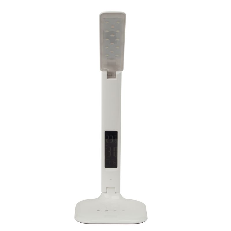 Glenn 55cm Blanco lámpara de escritorio De Brilliant - La lámpara cuenta con un puerto USB para cargarse y un reloj con alarma, fecha y temperatura.
