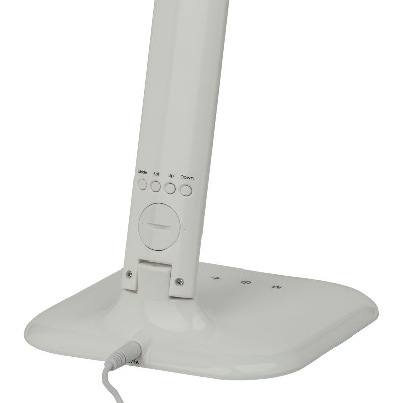 Glenn 55cm Blanco lámpara de escritorio De Brilliant - La lámpara cuenta con un puerto USB para cargarse y un reloj con alarma, fecha y temperatura.