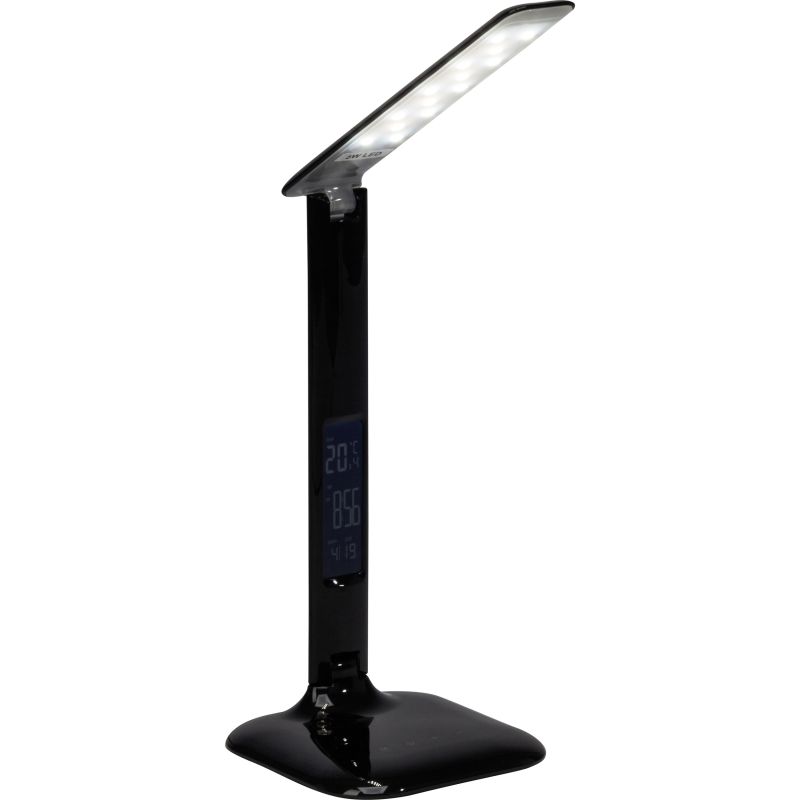 Glenn 55cm Negro lámpara de escritorio De Brilliant - La lámpara está equipada con un puerto USB para cargarse y un reloj con alarma, fecha y visualización de la temperatura.