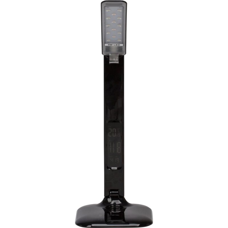 Glenn 55cm Negro lámpara de escritorio De Brilliant - La lámpara está equipada con un puerto USB para cargarse y un reloj con alarma, fecha y visualización de la temperatura.
