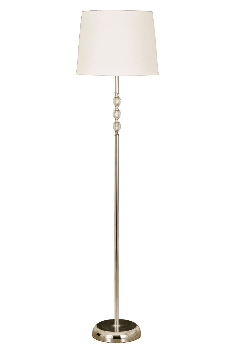 Johanna Cromo lámpara de pie De Aneta Lighting - La l&aacute;mpara de pie Johanna es un aut&eacute;ntico cl&aacute;sico fabricada en metal cromado con pomos decorativos prism&aacute;ticos de acr&iacute;lico fin&iacute;simo y pantalla textil blanca.