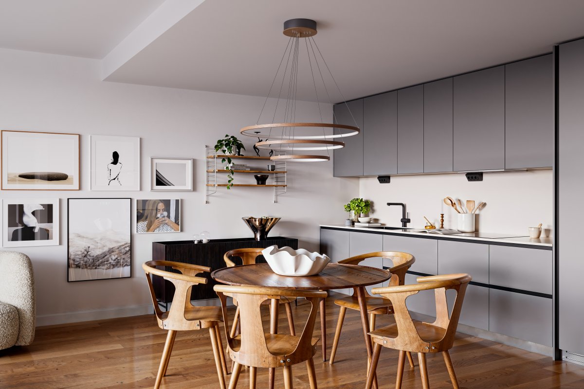 Trione Ø80 Nuez Lámpas de techo De By Rydéns - Cada anillo (de 80 cm, 60 cm y 40 cm de di&aacute;metro) se ajusta f&aacute;cilmente en altura y posici&oacute;n mediante el soporte de cable.