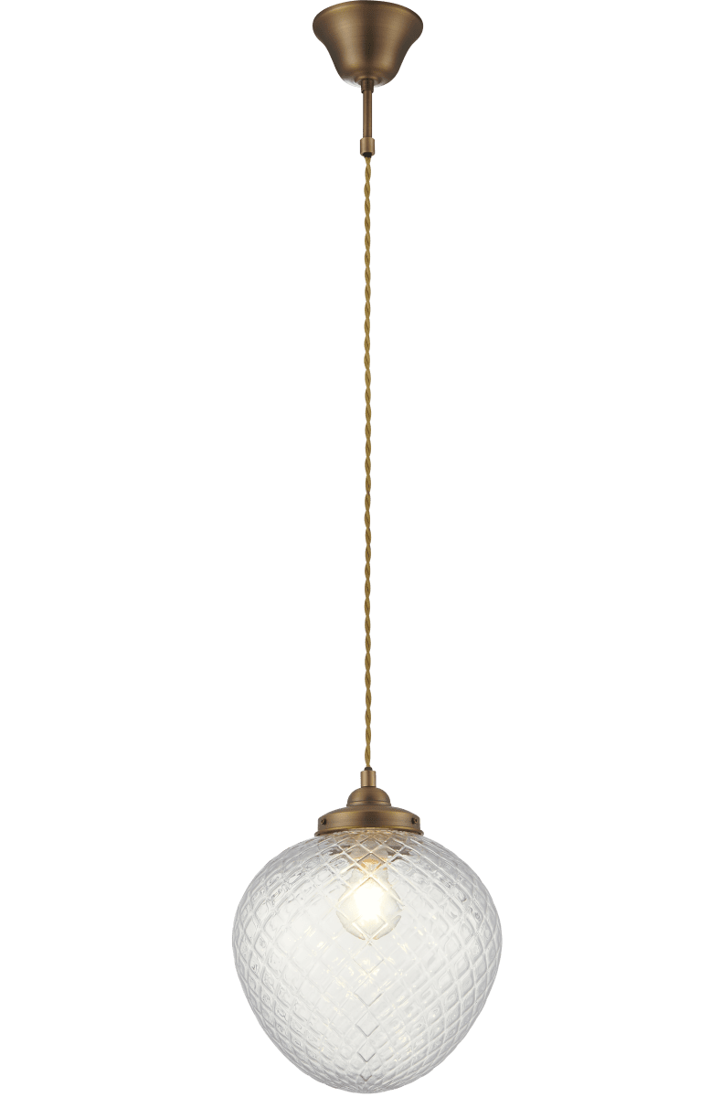 Gatsby Ø25 Latón antiguo Lámpas de techo De Aneta Lighting - La l&aacute;mpara colgante Gatsby impresiona por su dise&ntilde;o cl&aacute;sico y elegante, con detalles en lat&oacute;n antiguo y una pantalla decorativa de cristal transparente ennegrecido.