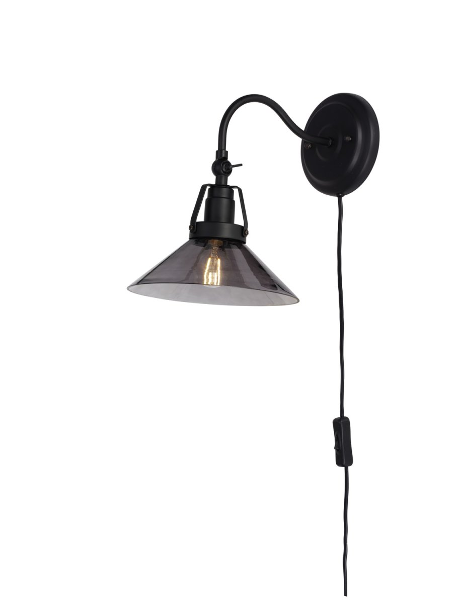 Lámpara Estilo Escuela Ø20 Negro lámpara de pared De Cottex - La combinaci&oacute;n de metal negro y cristal ahumado garantiza elegancia y una hermosa distribuci&oacute;n de la luz.
