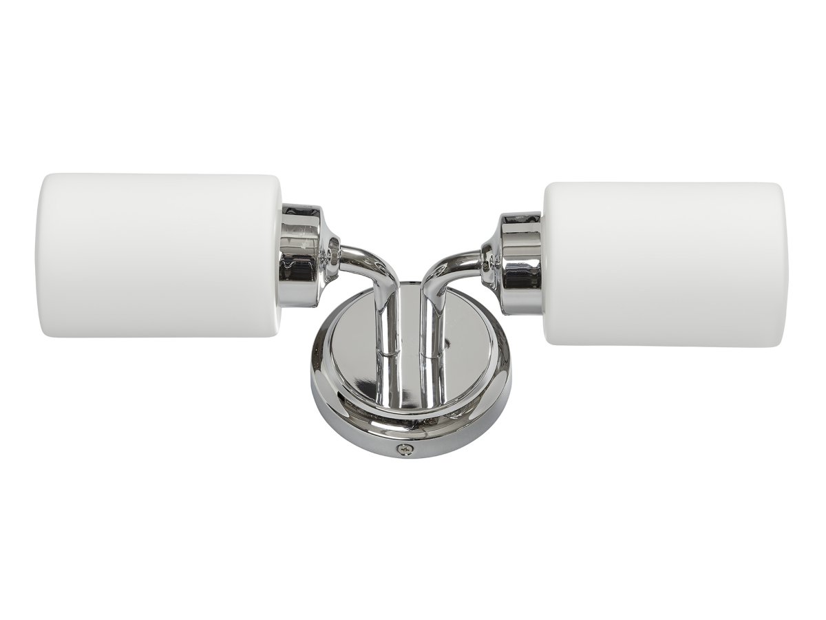 Boda 36cm Cromo lámpara de baño De Armaturhantverk - Con sus detalles cromados y pantallas de cristal blanco, emite una luz suave y agradable, perfecta para la iluminación de espejos o la iluminación general.