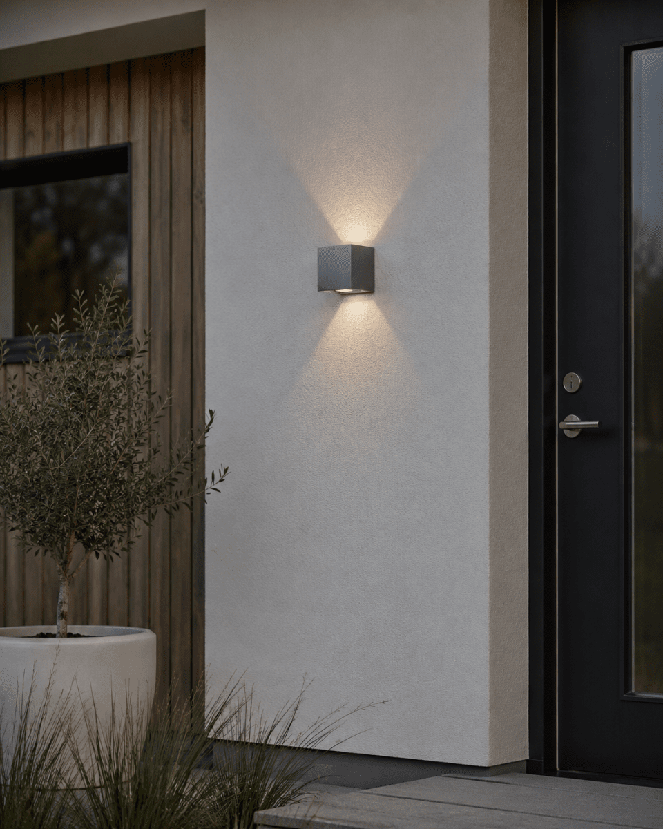 Alu Box 12cm Aluminio lámpara de pared De Lampan - El dise&ntilde;o &uacute;nico crea una hermosa luz que sube y baja suavemente sobre la pared y le da a la habitaci&oacute;n una atm&oacute;sfera agradable y acogedora.
