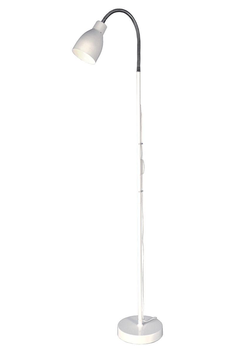 Sarek Blanco lámpara de pie De Aneta Lighting - Sarek es una elegante l&aacute;mpara de pie realizada en metal blanco mate con un brazo flexible cromado para facilitar la direcci&oacute;n de la luz.