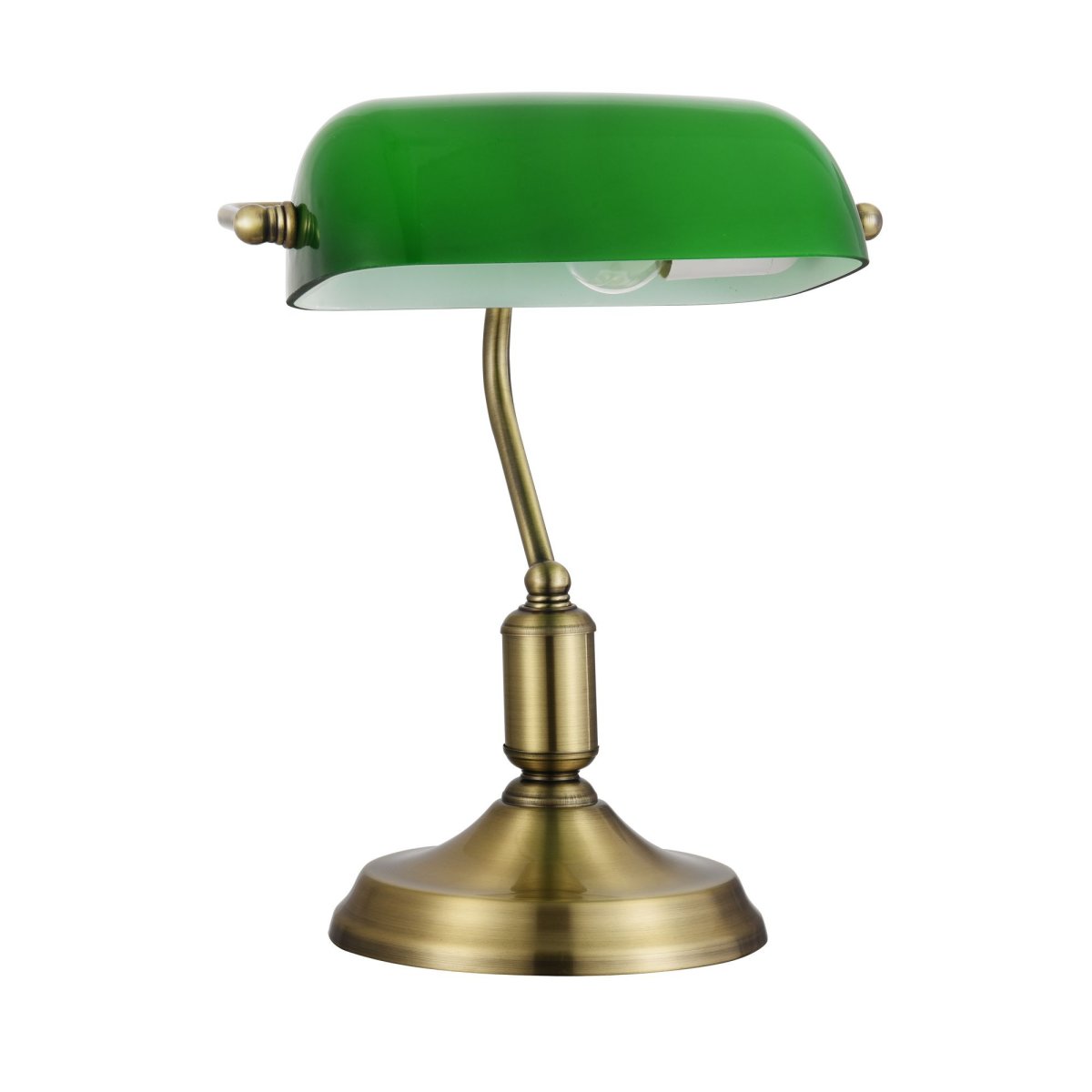 Kiwi 36cm Latón lámpara de escritorio De Maytoni - Con su pantalla de vidrio verde y su base de lat&oacute;n antiguo, esta l&aacute;mpara irradia un encanto sofisticado que es perfecto para una oficina en casa, una biblioteca o un estudio.