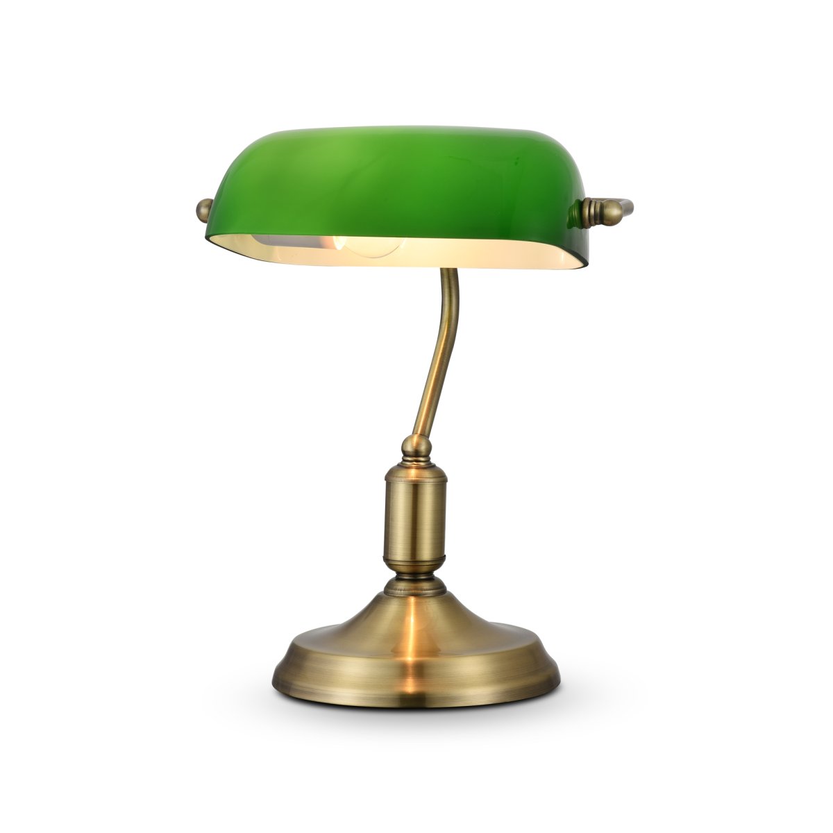 Kiwi 36cm Latón lámpara de escritorio De Maytoni - Con su pantalla de vidrio verde y su base de lat&oacute;n antiguo, esta l&aacute;mpara irradia un encanto sofisticado que es perfecto para una oficina en casa, una biblioteca o un estudio.