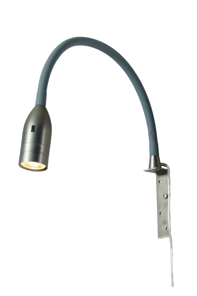 Sensilo Peltre/gris lámpara de lectura De Aneta Lighting - Presenta un elegante dise&ntilde;o met&aacute;lico con aspecto de peltre y un brazo flexible gris recubierto de silicona para orientar la luz f&aacute;cilmente.